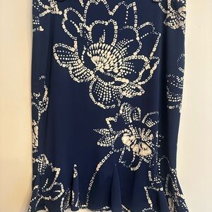 Express Navy Blue Floral Print Flounce Hem Skirt Size L
